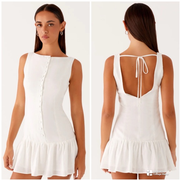 Peppermayo Maggie Linen Mini Dress in White Size US 4 New - Picture 1 of 6